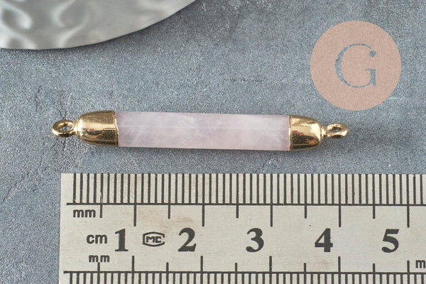 Pendentif connecteur tube quartz rose naturel fer doré 45mm,création bijoux pierre naturelle, x1 G3389