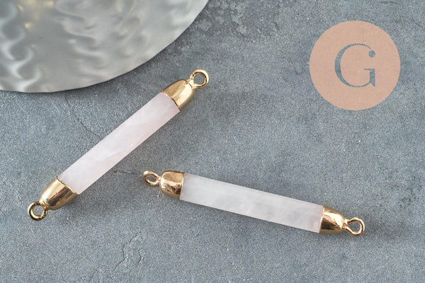 Pendentif connecteur tube quartz rose naturel fer doré 45mm,création bijoux pierre naturelle, x1 G3389