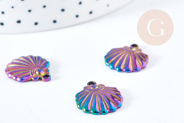 Pendentif coquillage acier 201 irisé multicolore inoxydable IP 18mm, x1 (G8616)