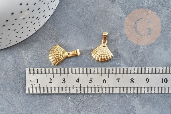 Pendentif coquillage acier 304 doré inoxydable 17.3mm, Pendentif création bijoux sans nickel x1 (G6010)