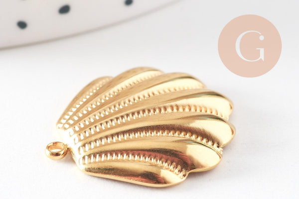 Pendentif coquillage acier IP inoxydable doré 18K 26.5mm, x1 (G10806)