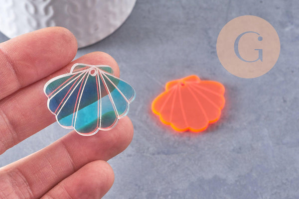 Pendentif coquillage acrylique 25/27.5mm, x2 (G10274)