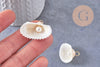 Pendentif coquillage blanc et perles d'imitation zamac doré 16-24mm, x2 (G10277)