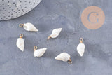 Pendentif coquillage blanc zamac doré 25mm, x2 (G10079)