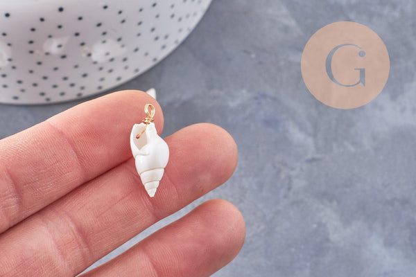 Pendentif coquillage blanc zamac doré 25mm, x2 (G10079)