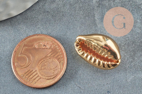 Pendentif coquillage cauri doré clair fermé,coquillage naturel,cauri doré,coquillage or,18mm,1 trou, x5 (G2851)