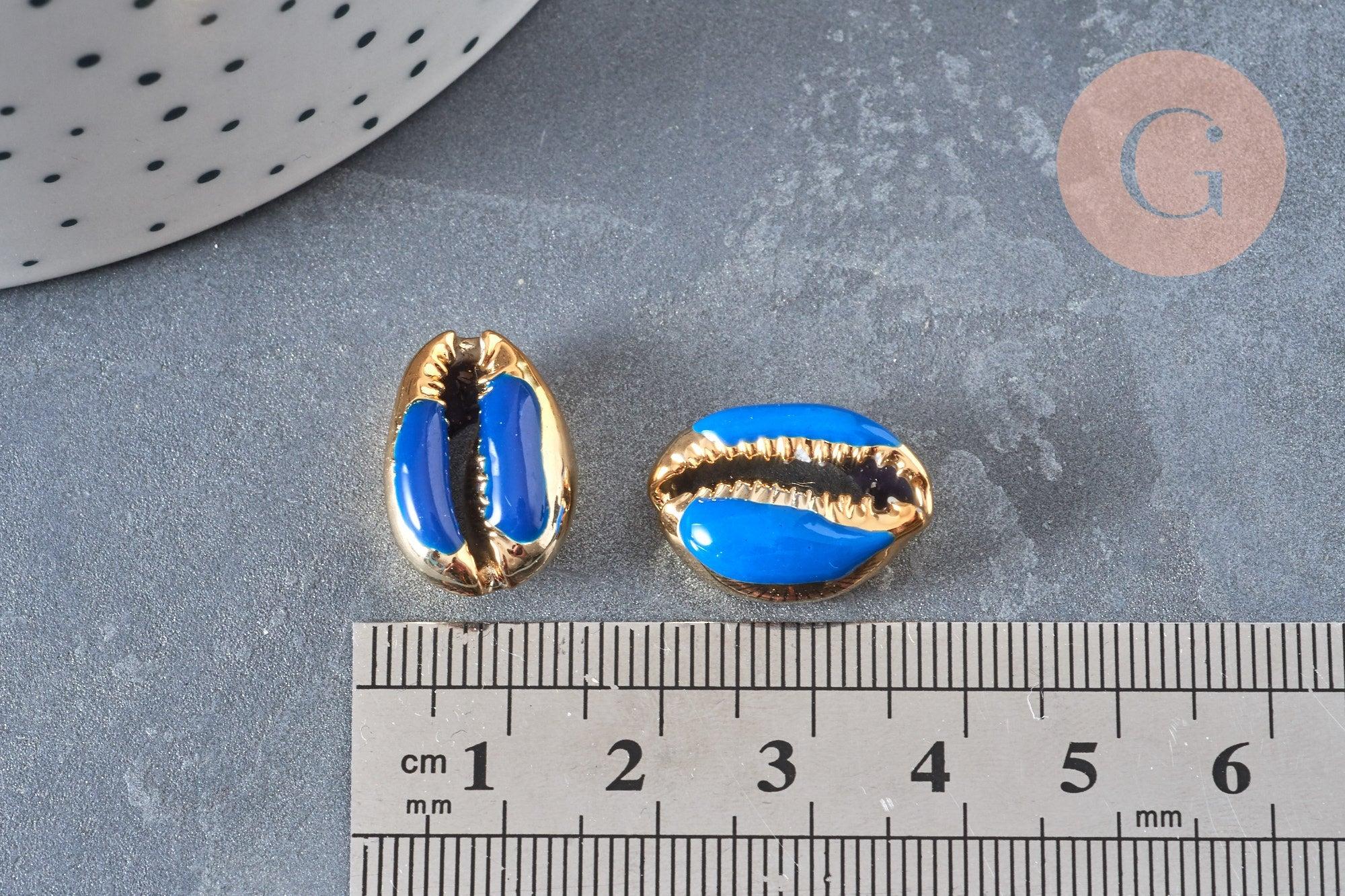 Pendentif coquillage cauri doré resine,coquillage naturel,cauri bleu,coquillage bijou,19mm, x5 (G1301)