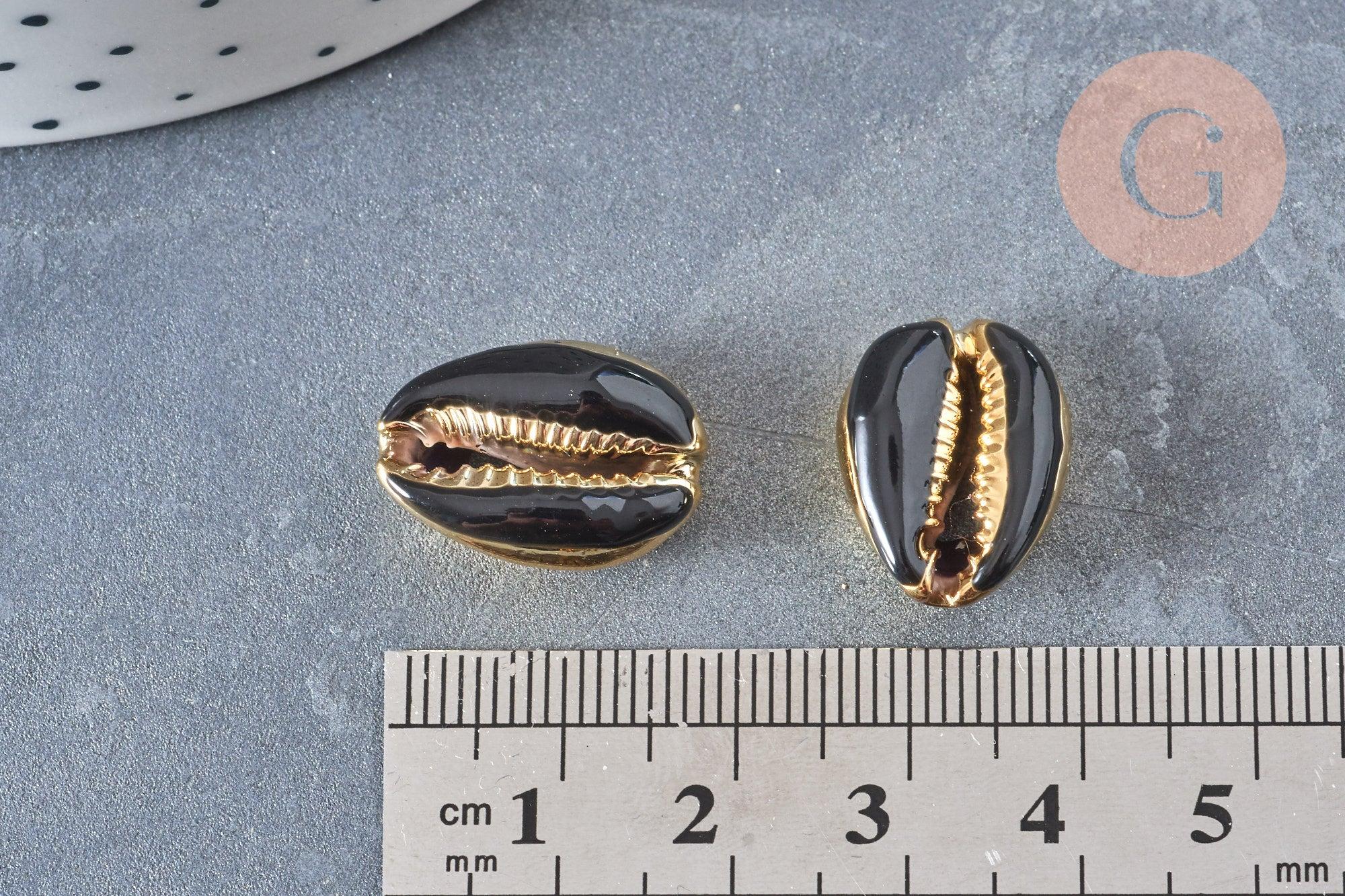 Pendentif coquillage cauri naturel doré resine noire 19mm, x5 (G0892)
