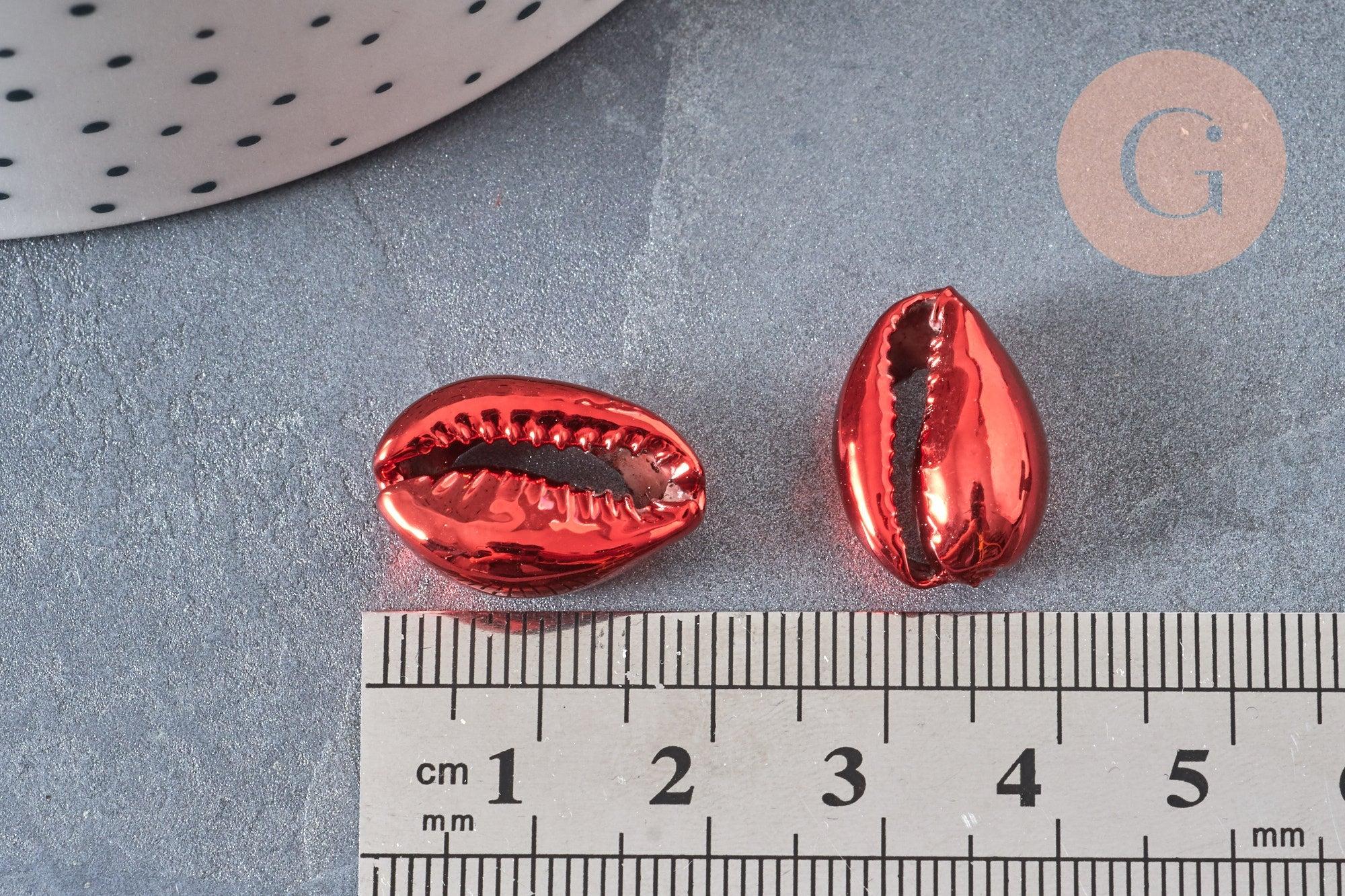 Pendentif coquillage cauri rouge, coquillage naturel,cauri métallisé,coquillage bijou,20mm, x5 (G0783)