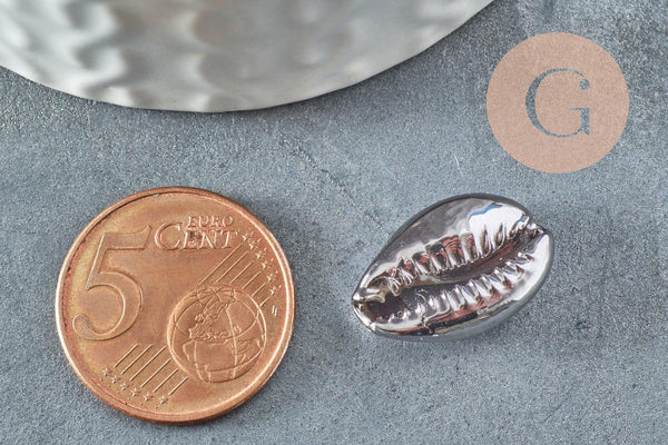 Pendentif coquillage cauris metalgun,coquillage naturel,cauri noir,création bijoux,coquillage bijou,15mm, x5 (G1231)