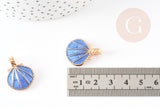 Pendentif coquillage doré bleu 24.5mm, pendentif coquillage pour création bijoux x 2 (G5793)