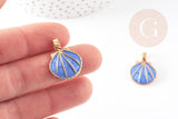 Pendentif coquillage doré bleu 24.5mm, pendentif coquillage pour création bijoux x 2 (G5793)