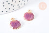 Pendentif coquillage émail violet zamac doré 19mm, x2 G7100
