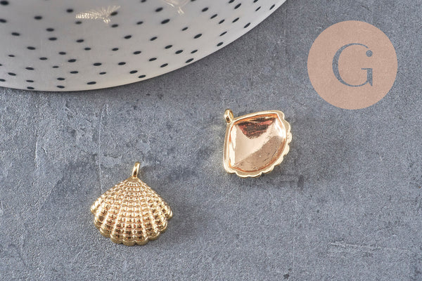 Pendentif coquillage laiton doré 14K 16.5mm, x2 (G1261)