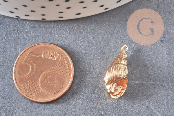 Pendentif coquillage laiton doré 18K 20.5mm, x2 (G6888)
