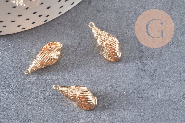 Pendentif coquillage laiton doré 18K 20.5mm, x2 (G6888)