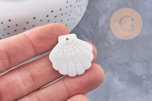 Pendentif coquillage nacre blanche naturelle 29mm, x2 (G10089)