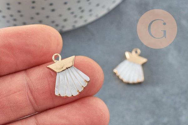 Pendentif coquillage nacre blanche naturelle doré 18mm, x1 (G0643)