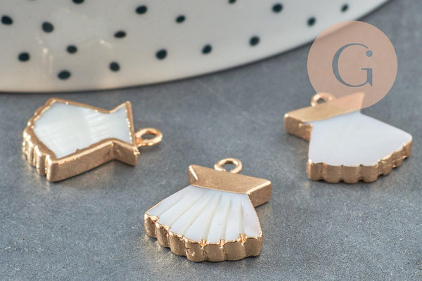 Pendentif coquillage nacre blanche naturelle doré 18mm, x1 (G0643)