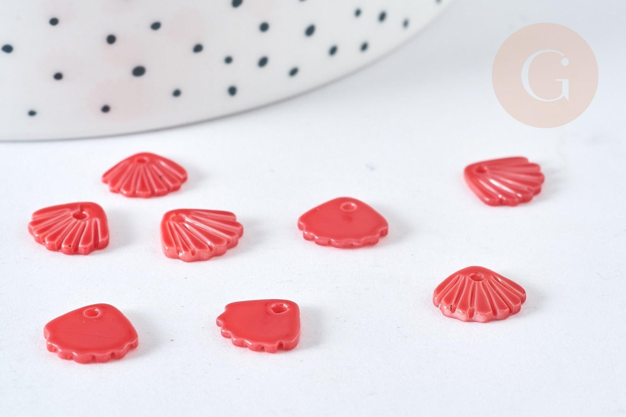 Pendentif coquillage nacre naturelle rouge 10,5mm , coquillage, x5 (G7571)