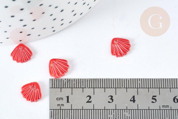 Pendentif coquillage nacre naturelle rouge 10,5mm , coquillage, x5 (G7571)