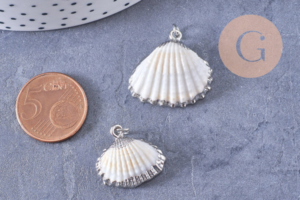 Pendentif coquillage naturel coque argenté, x1 (G1260)