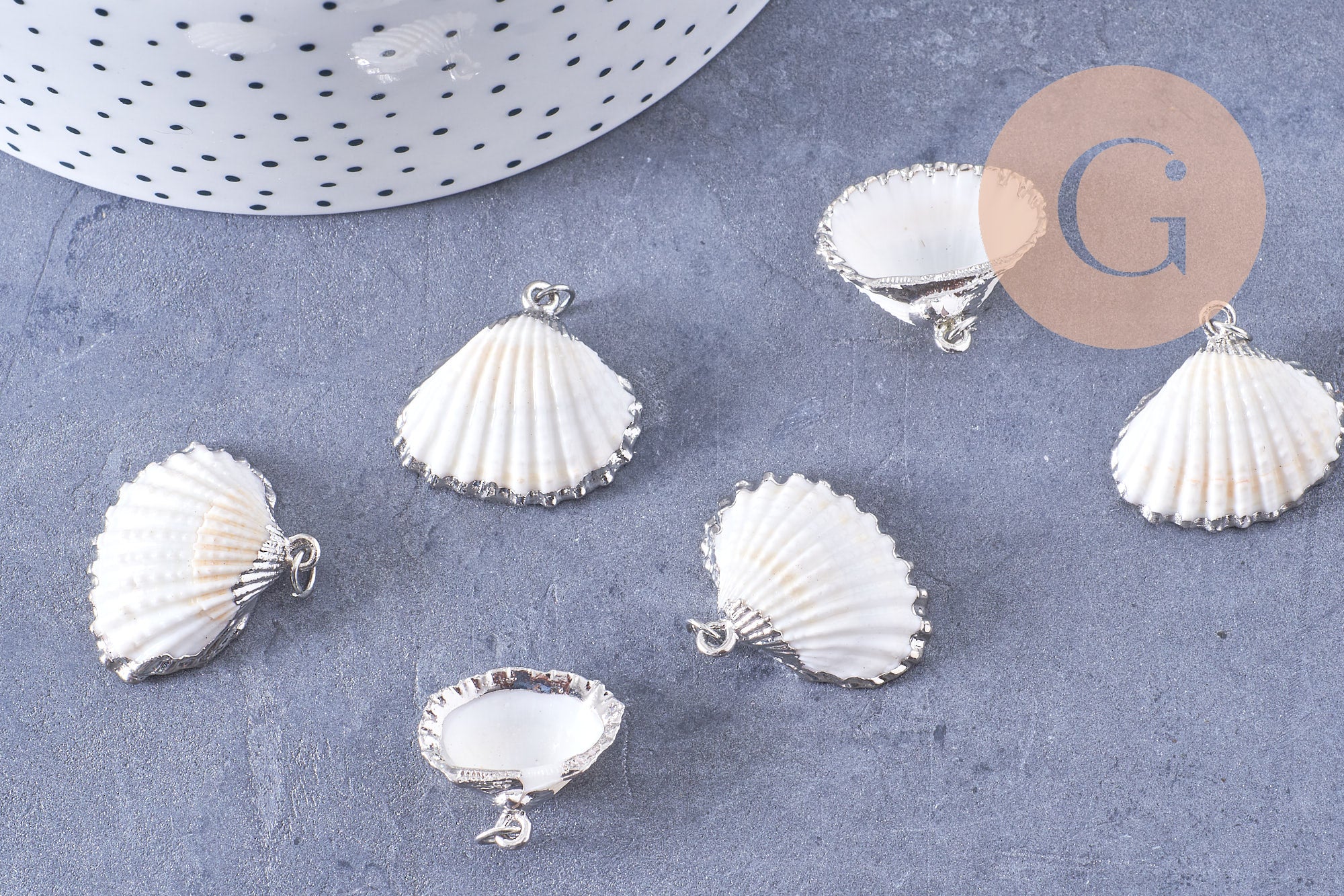 Pendentif coquillage naturel coque argenté, x1 (G1260)