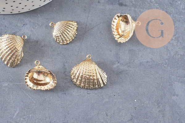 Pendentif coquillage naturel coque doré, fourniture créative, pendentif doré, coquillage or,21-25mm, x1 G3725