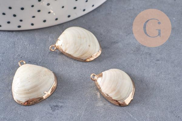 Pendentif coquillage naturel coque doré,pendentif doré, création bijoux, coquillage bijou,coquillage or,22-29mm, x 2-G1815
