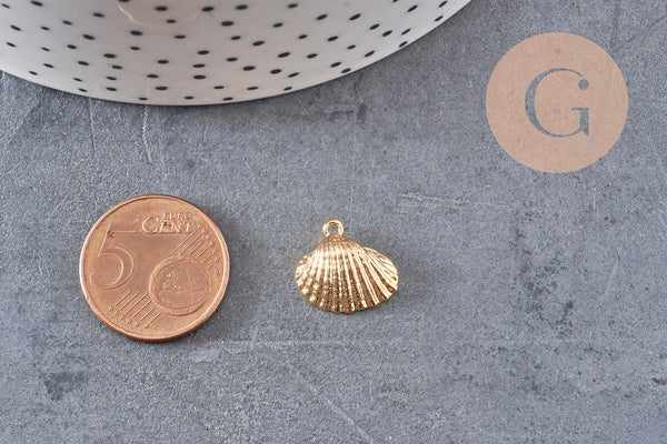 Pendentif coquillage naturel doré 18K 14.5mm x 2 (G0005)