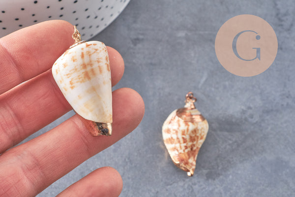 Pendentif coquillage naturel spirale doré, pendentif doré, création bijoux, coquillage bijou,coquillage or, 36-46mm-G6463