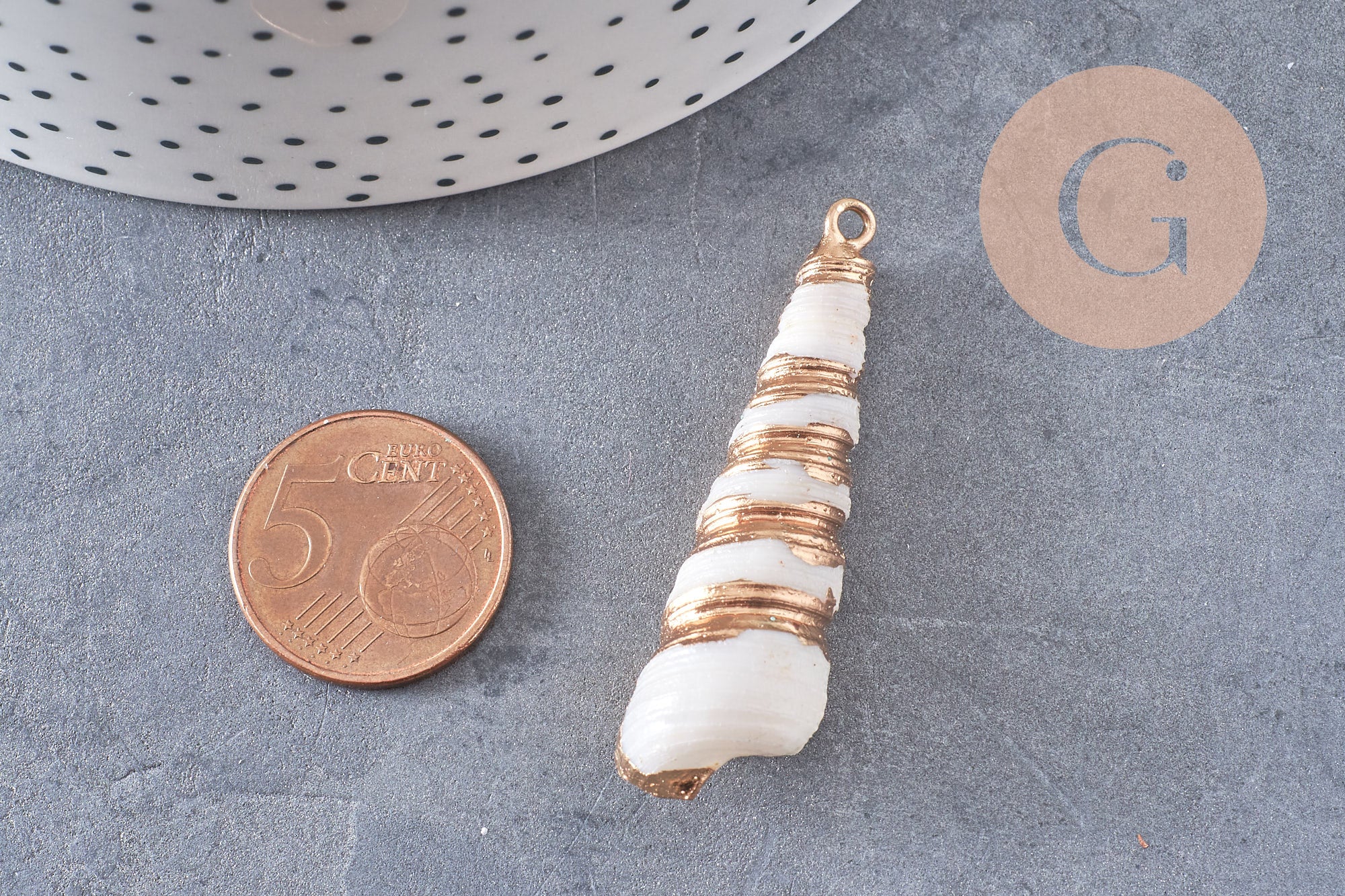 Pendentif coquillage naturel spirale doré, pendentif doré, création bijoux, coquillage bijou,coquillage or, 44-57mm-G5414