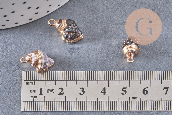 Pendentif coquillage noir spirale doré 16-20mm,création bijoux coquillage or, x2 G2675