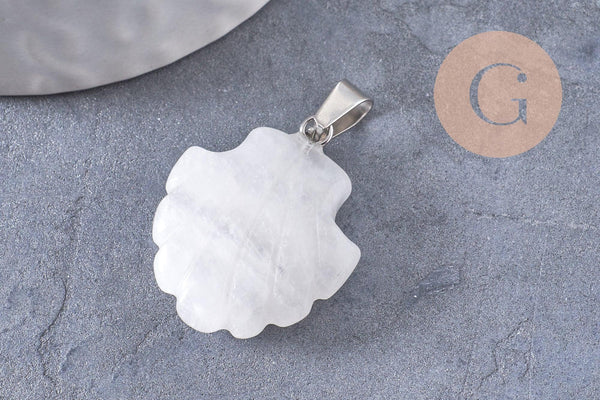 Pendentif coquillage pierre naturelle et de synthèse laiton platine 22-25mm, x1 (G10344)