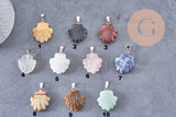 Pendentif coquillage pierre naturelle et de synthèse laiton platine 22-25mm, x1 (G10344)