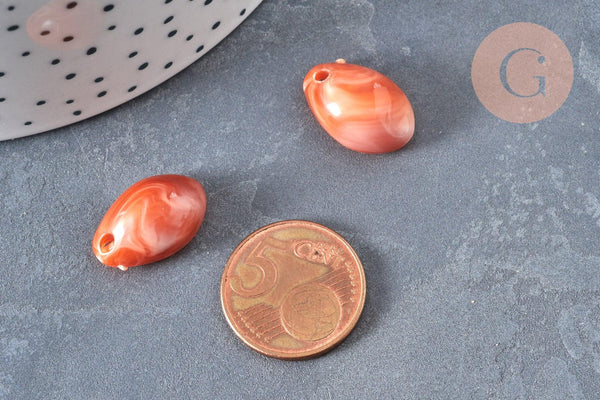 Pendentif coquillage plastique orange marbré 19mm, x10 (G1232)