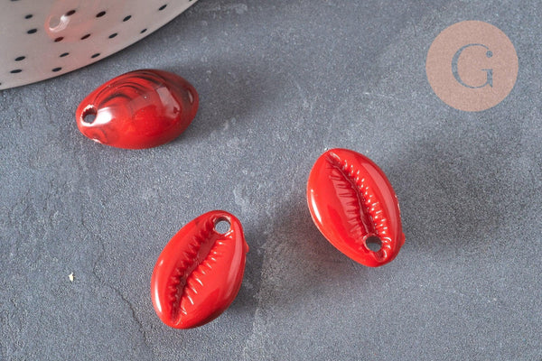 Pendentif coquillage rouge marbré,perle acrylique,cauri,coquillage bijou,19mm, x10 (G1718)