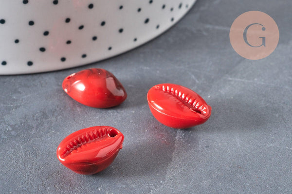 Pendentif coquillage rouge marbré,perle acrylique,cauri,coquillage bijou,19mm, x10 (G1718)