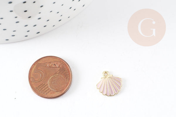 Pendentif coquillage zamac doré 18k rose 13mm, pendentif création bijoux, x1 (G4363)