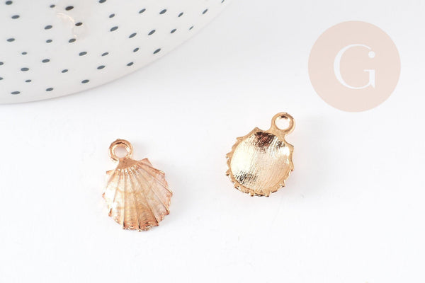Pendentif coquillage zamac doré beige 19mm, pendentif création bijoux, x2 G2469