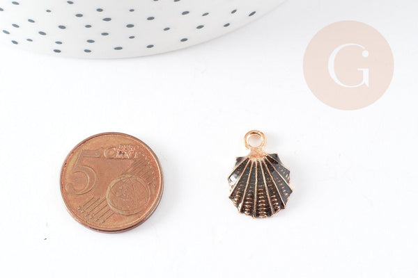 Pendentif coquillage zamac doré émail noir 19mm, pendentif création bijoux DIY x2 G1958