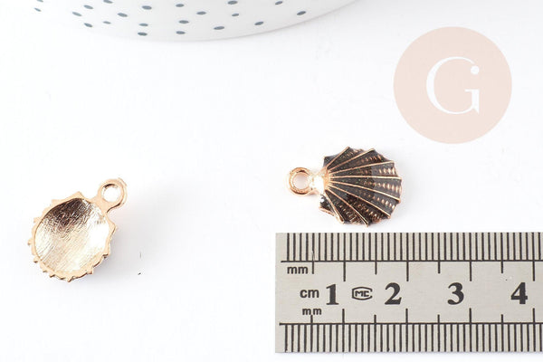 Pendentif coquillage zamac doré émail noir 19mm, pendentif création bijoux DIY x2 G1958