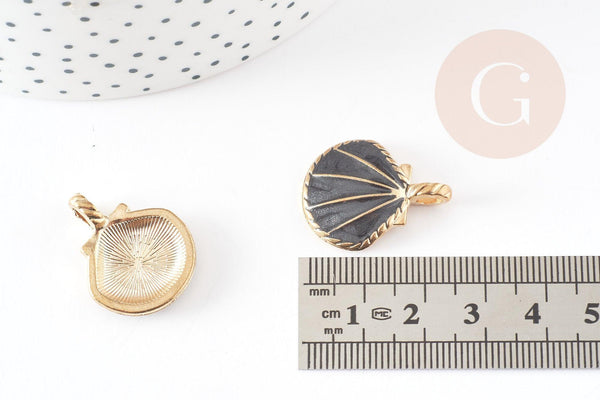Pendentif coquillage zamac doré noir 24.5mm, pendentif coquillage pour création bijoux x2 G2737