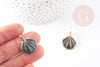 Pendentif coquillage zamac doré noir 24.5mm, pendentif coquillage pour création bijoux x2 G2737