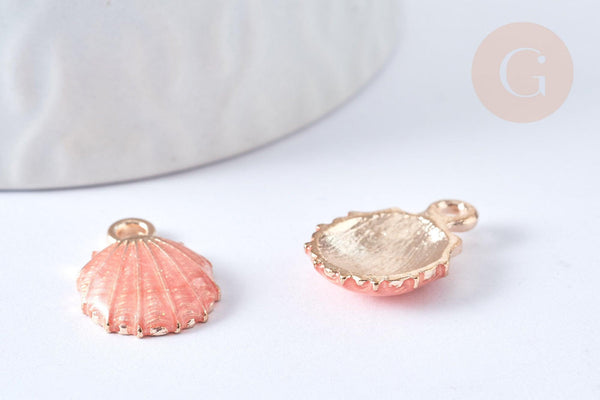 Pendentif coquillage zamac doré rose 19mm, pendentif création bijoux DIY x2 G2470