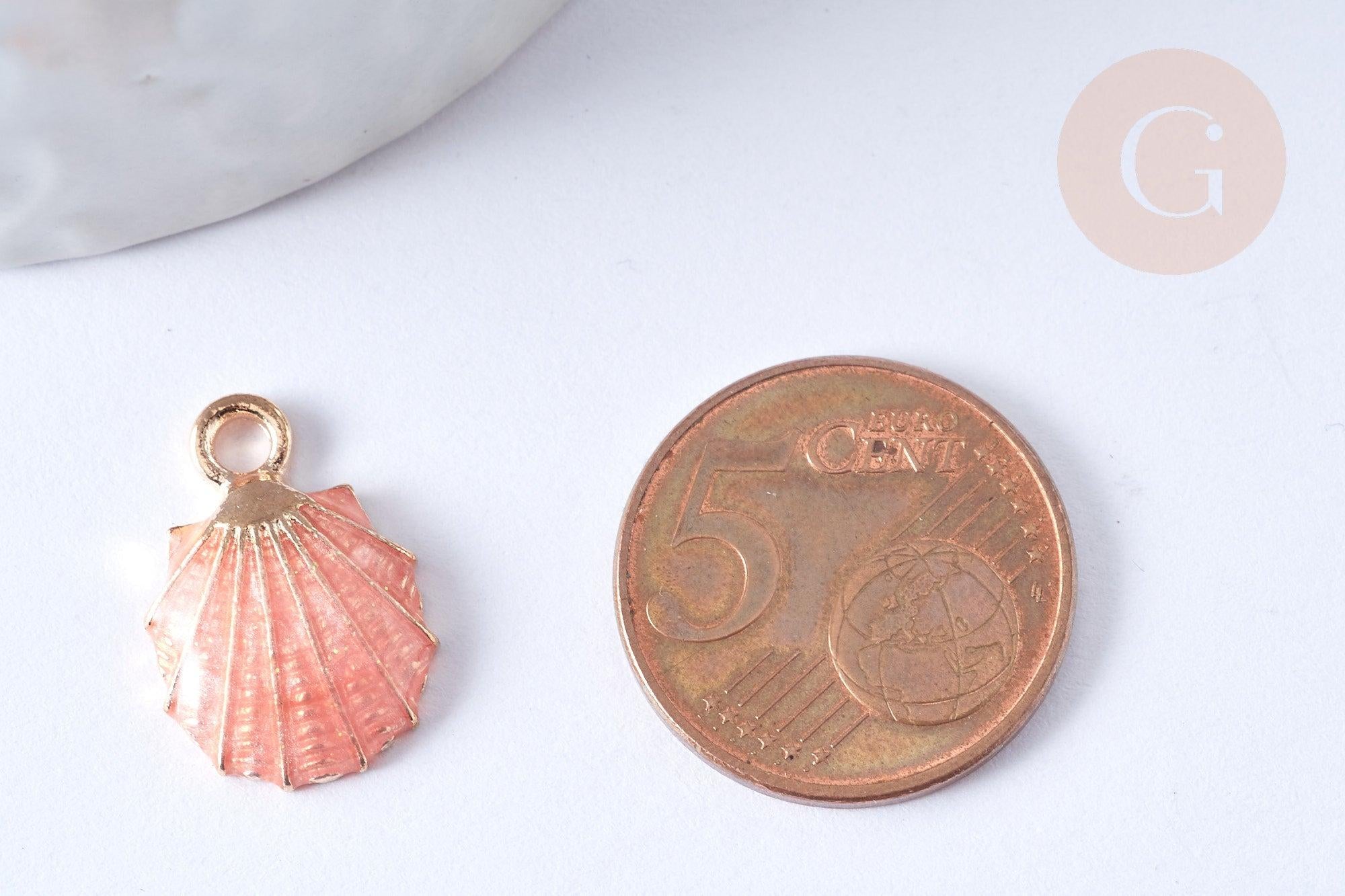 Pendentif coquillage zamac doré rose 19mm, x2 (G2470)