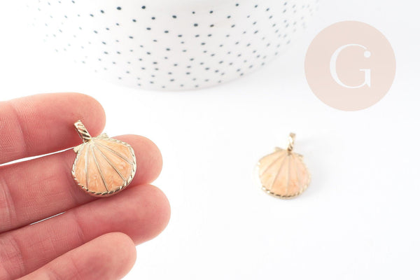 Pendentif coquillage zamac doré rose saumon 24.5mm, pendentif coquillage pour création bijoux, x2 G1792