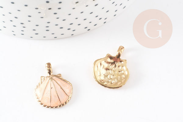 Pendentif coquillage zamacdoré rose beige 24.5mm, pendentif coquillage pour création bijoux, x2 G0223