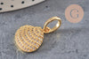 Pendentif coquillage zircons blancs laiton doré 20mm, x1 (G9829)