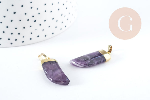 Pendentif corne améthyste naturel 37mm,pendentif pierre naturelle création bijoux, x1 (G8283)